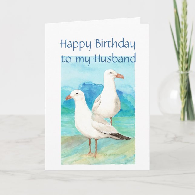 Carte Husband Birthday, Romantic, Seagull Beach, Shore (Devant)
