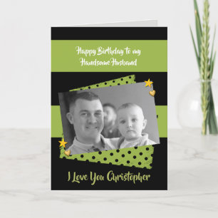 Carte Husband green & black Birthday photo greeting