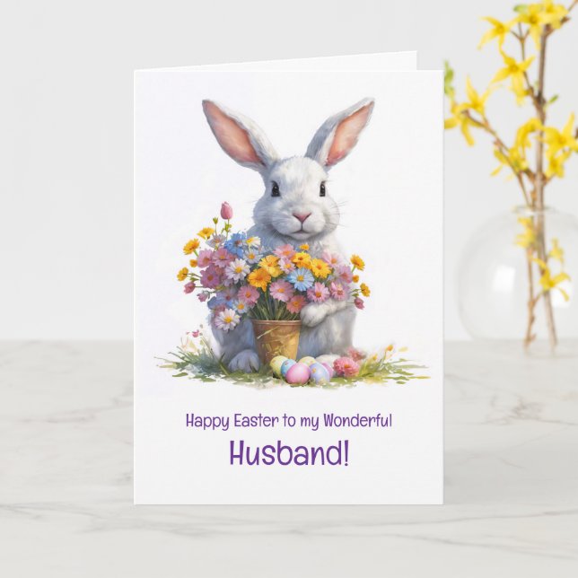 Carte Husband Happy Easter with Cute Bunny (Fleur jaune)