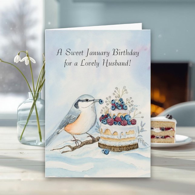 Carte Husband Happy January Birthday Nuthatch  (Créateur téléchargé)