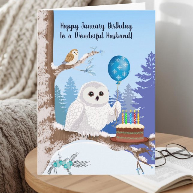 Carte Husband Happy January Birthday Snowy Owl (Créateur téléchargé)