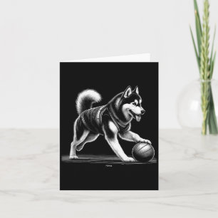 Carte Husky Chien Heureux Chiots Jouant au Baseball