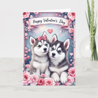 Carte Husky Puppy Dogs Valentine's Day Greeting Card