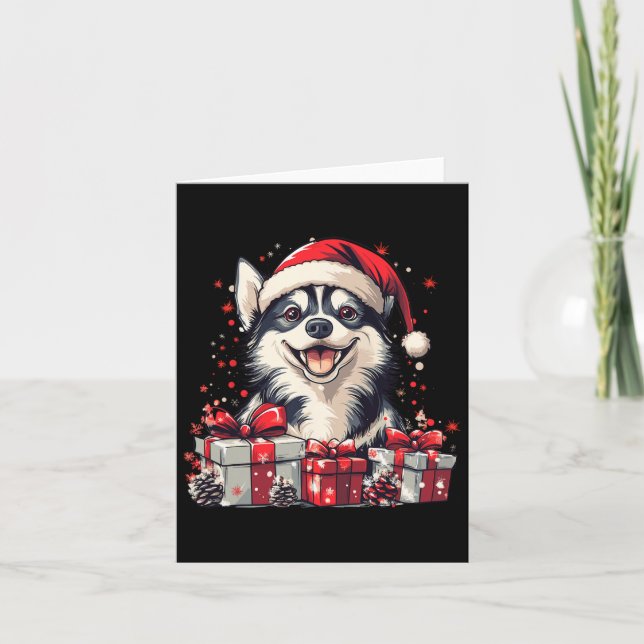 Carte Husky Santa Hat Funny Noël Sibérien Husky Chien (Devant)