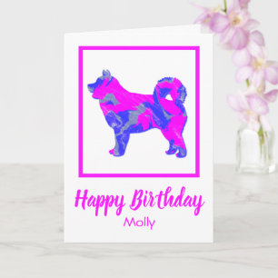 Carte Husky Sibérie rose Silhouette Chien drôle Annivers