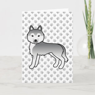 Carte Husky Sibérien argenté Chien de dessin animé migno