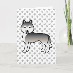 Carte Husky Sibérien Gris Chien de Dessin Animé Mignon