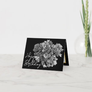 Carte Hydrangea Élégant Noir et Blanc Botanique Annivers