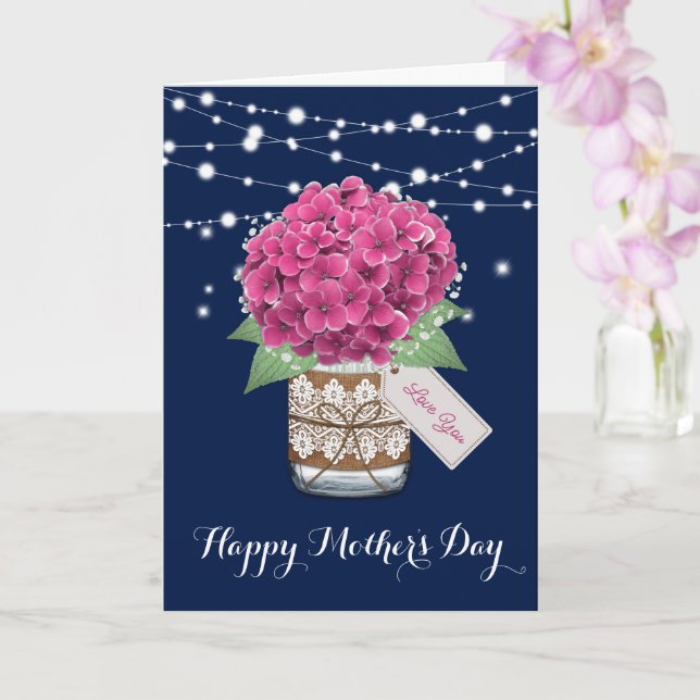 Carte Hydrangea Rose Pâques Rustique Bleu Fête des Mères (Orchidée)