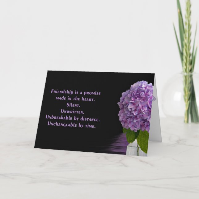 Carte hydrangée violette en bouteille pour l'amitié (Devant)