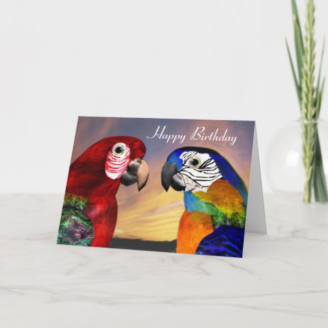 Carte HYPER PARROTS / ARA ROUGE ET BLEU Joyeux anniversa (Devant)