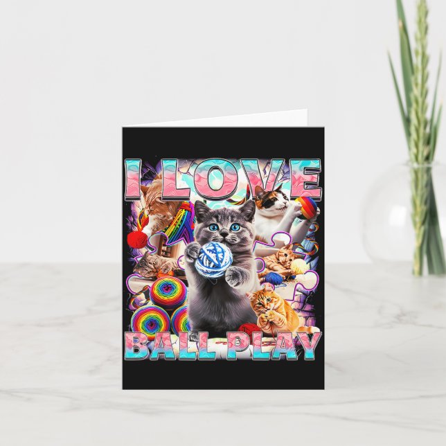 Carte I Love Ball Play Cute Cats Roll Of Wool Kitty For  (Devant)