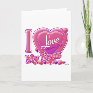 Carte I Love My Sons rose/violet - coeur