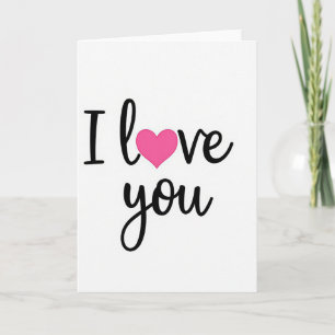 Carte « I Love You » cœur rose mat