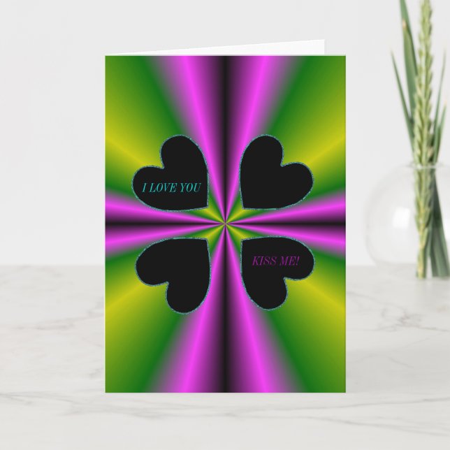Carte I LOVE YOU -Kiss me - Black Heart sur violet vert (Devant)