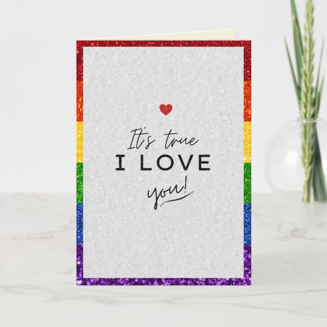 Carte I Love You LGBT Pride Parties scintillant Valentin (Devant)