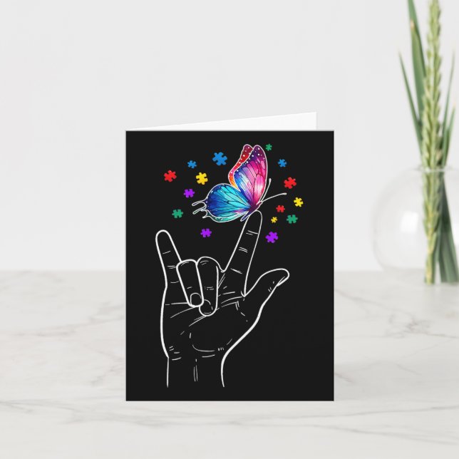 Carte I Love You Main Sign Language Butterfly Autism Awa (Devant)