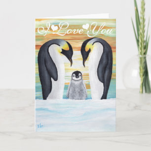 Carte I Love You Penguin Famille avec Baby Penguin