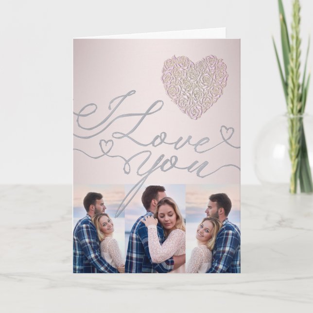 Carte I Love You Pink Heart Photo Collage (Devant)