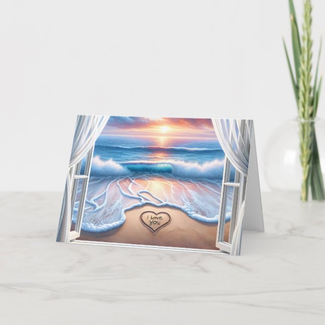 Carte I Love You Text In Beach Sand for Anniversary (Devant)