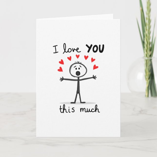 Carte I Love You This Much Stick Figure Hearts Card (Devant)