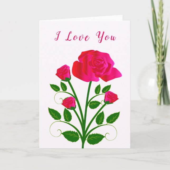 Carte I Love You Valentine's Day Card Roses romantiques (Devant)