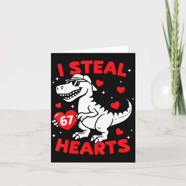 Carte I Steal 67 Heart Dinosaur For Boys Girls Kids Vale (Devant)