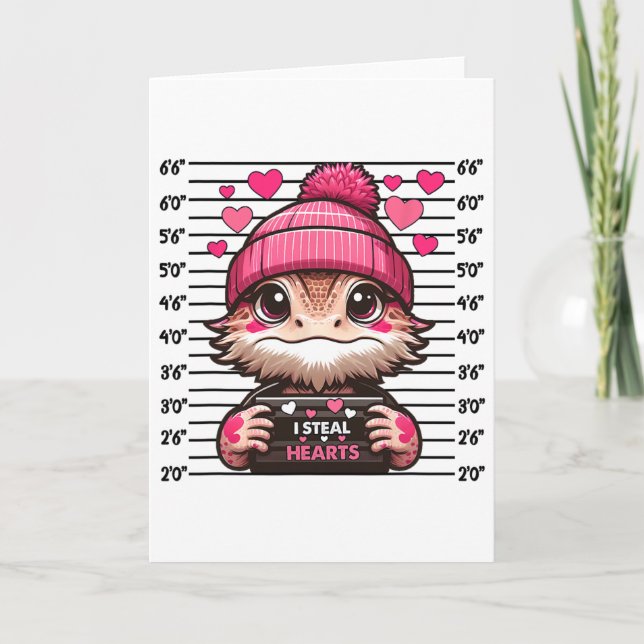 Carte I Steal Heart Cute Bearded Dragon Mugshot Valentin (Devant)