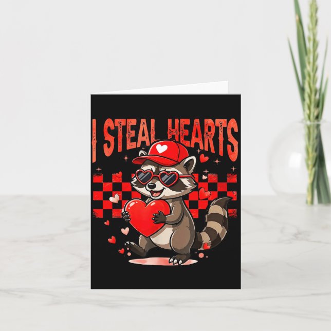 Carte I Steal Hearts Design Raccoon Valentine Day Retro  (Devant)