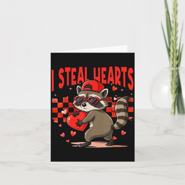 Carte I Steal Hearts Design Raccoon Valentine Day Retro  (Devant)