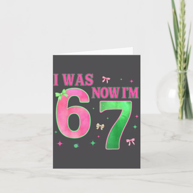 Carte I Was 6 Now I'm 7 Year Old Birthday Cute Bow Nk Gr (Devant)