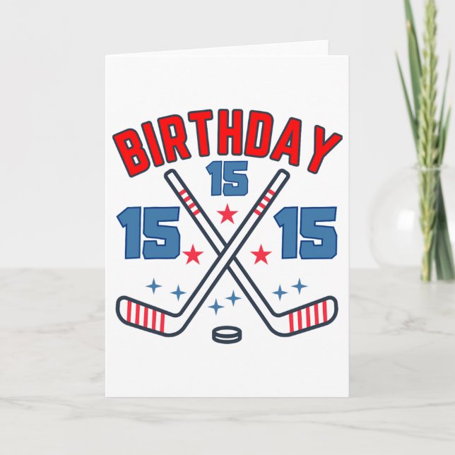 Carte Ice Hockey Fifth-teen Birthday Boy 15th Party Boys (Devant)