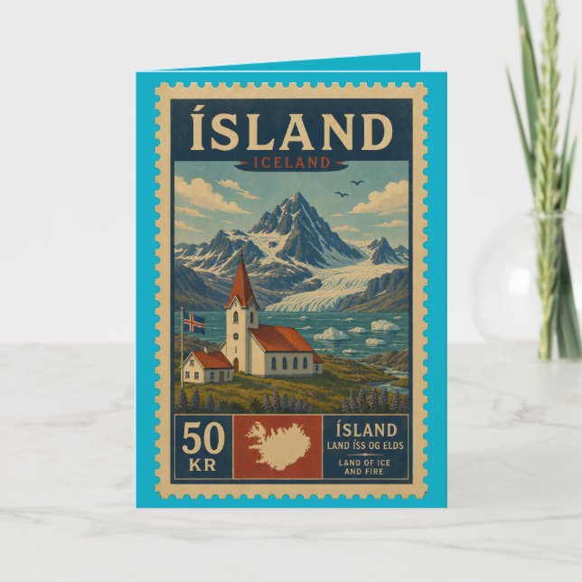 Carte Iceland Vintage Stamp (Devant)