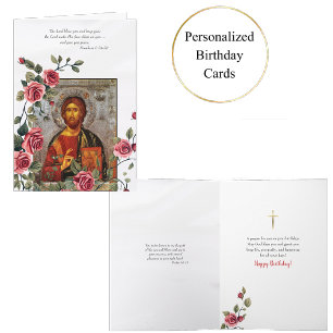 Carte Icône de Jésus-Christ Roses rouges Vigne Orthodoxe
