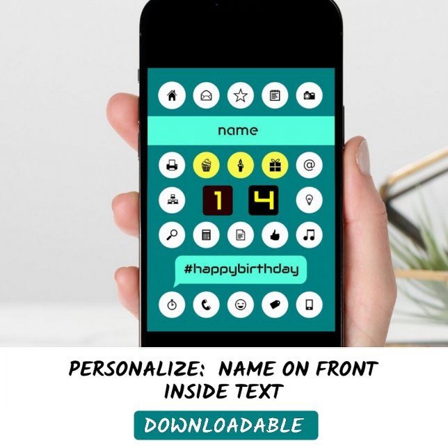 Carte icônes informatiques 14e anniversaire ajouter un n (Créateur téléchargé)