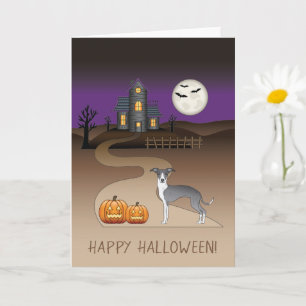 Carte Iggy bleu et blanc et maison hantée Halloween