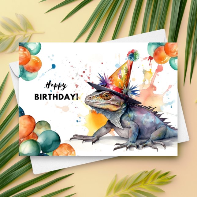 Carte Iguana avec ballons et Casquette de fête Joyeux an (Créateur téléchargé)