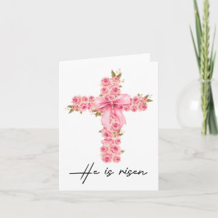 Carte Il Est Ressuscité Coquette Bow Floral Cross Faith 