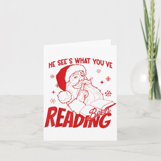 Carte Il voit ce que vous avez lu Santa Bookish Chr (Devant)