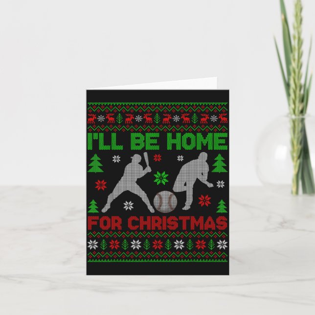 Carte I'll Be Home For Christmas Baseball Funny Ugly Xma (Devant)