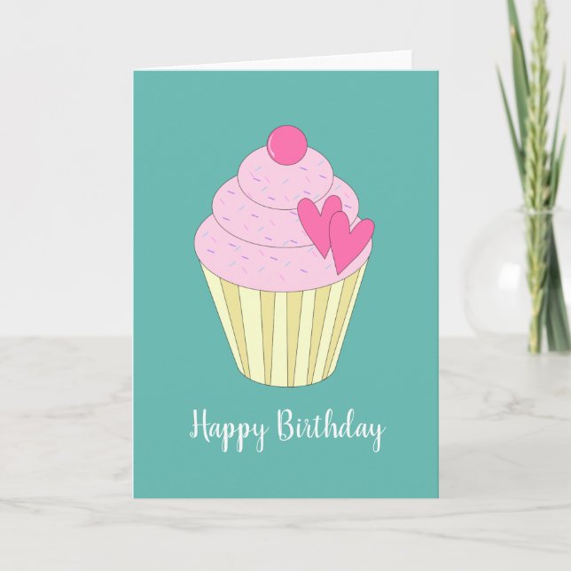 Carte illusima Amour Coeur Cupcake Turquoise Anniversair (Devant)