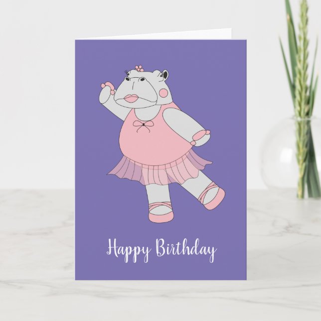 Carte illusima Ballerina Hippo Violet Anniversaire (Devant)