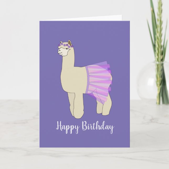 Carte illusima Ballerina Llama foncé violet Anniversaire (Devant)