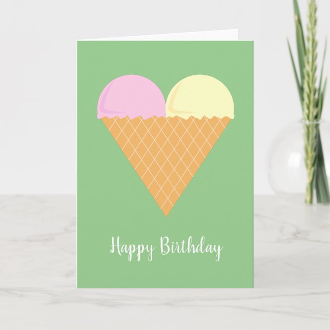 Carte illusima Love Heart Ice Cream Green Birthday Card (Devant)