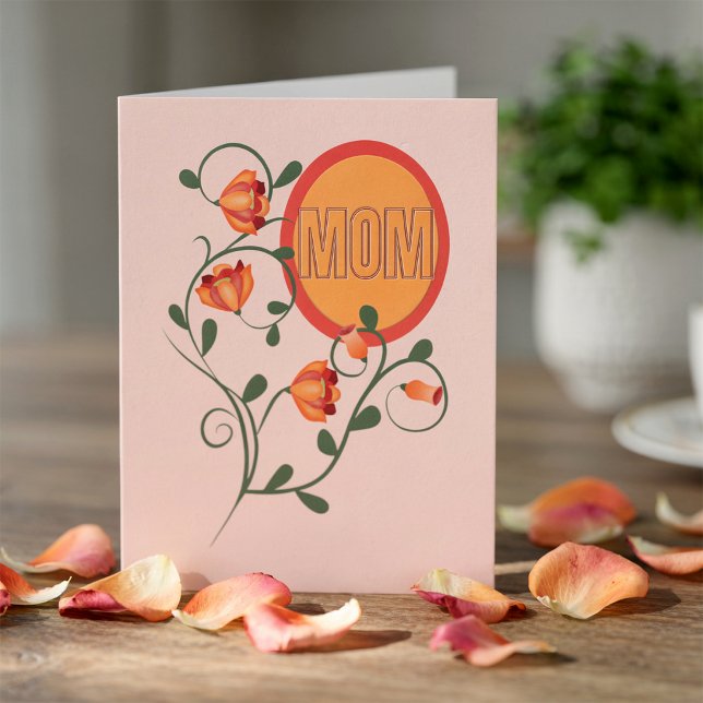Carte Illustrated Peach Simple Mothers Day Photo Card (Your photo + hand drawn peachy blooms = the sweetest card for Mom.)