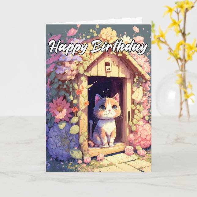 Carte Illustration adorable Posing Baby Kitten (Fleur jaune)