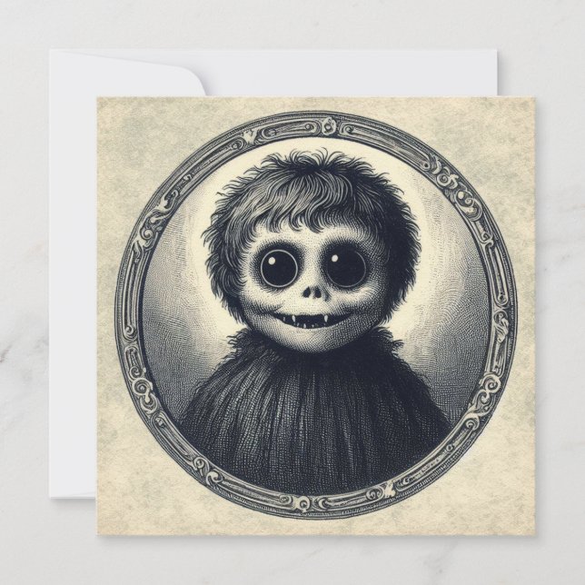 Carte Illustration Antique d'Horreur de Monstre Mignon É (Devant)