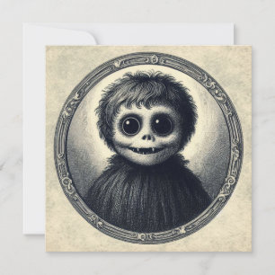 Carte Illustration Antique d'Horreur de Monstre Mignon É