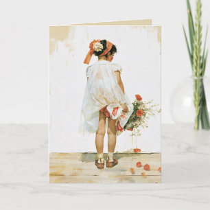 Carte Illustration aquarelle de fille aux fleurs