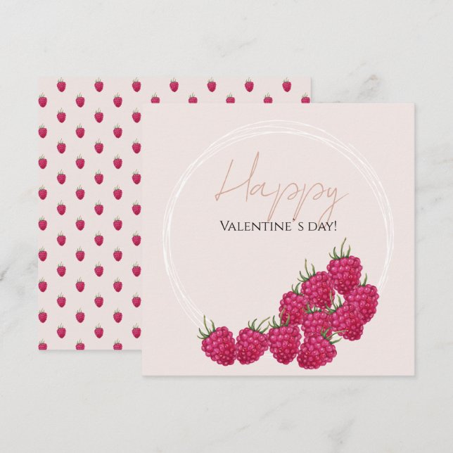 Carte Illustration aquarelle de framboises (Devant / Derrière)